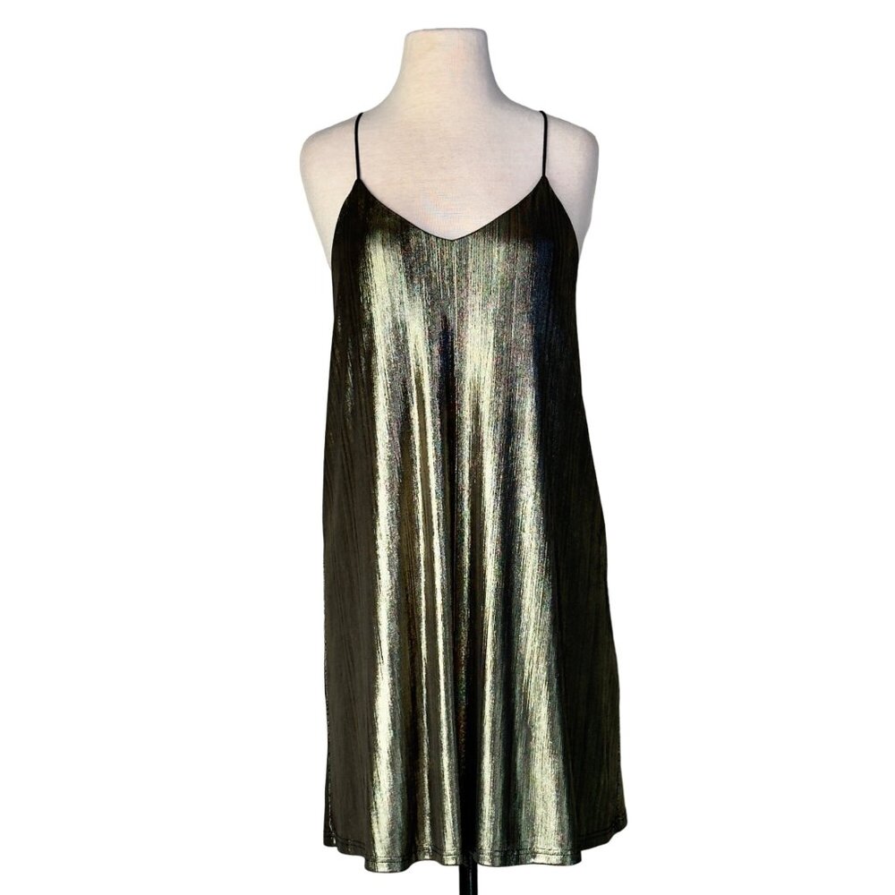 She + Sky Metallic Slip Mini Dress in Iridescent Black